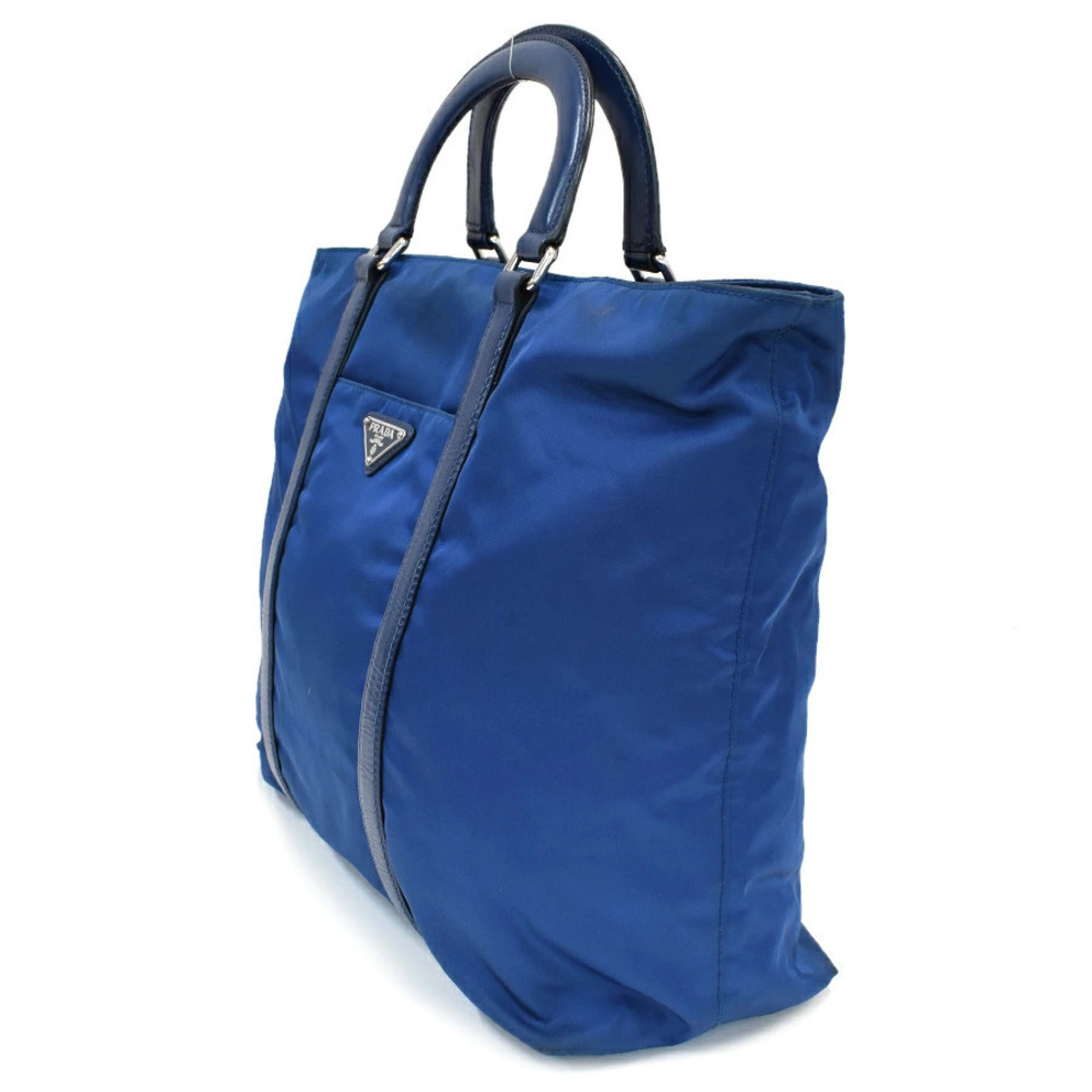 Prada Vitello Saffiano Tessuto Bluette Triangle Tessuto Leather Tote Bag Black